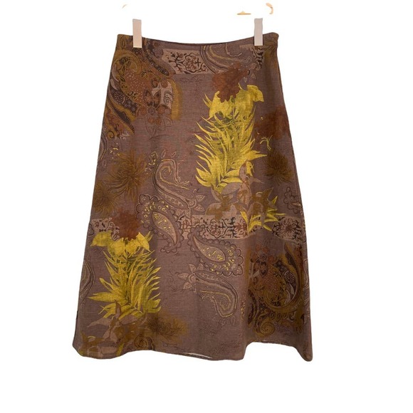 Tweeds Women's A-Line Knee Skirt Brown Floral Paisley 6 - Picture 6 of 10